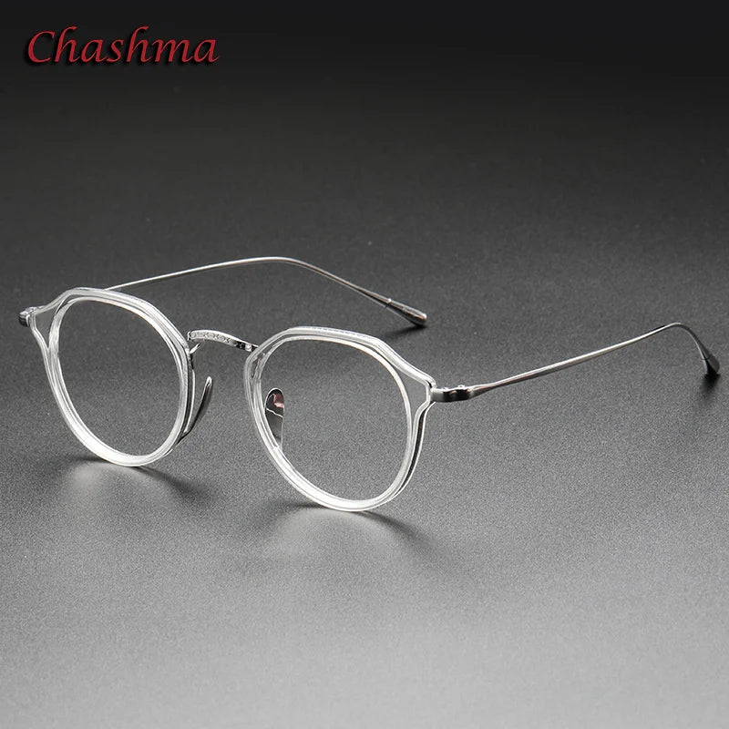 Chashma Ochki Unisex Full Rim Flat Top Round Acetate Titanium Eyeglasses 0113 Full Rim Chashma Ochki Transparent Gray  