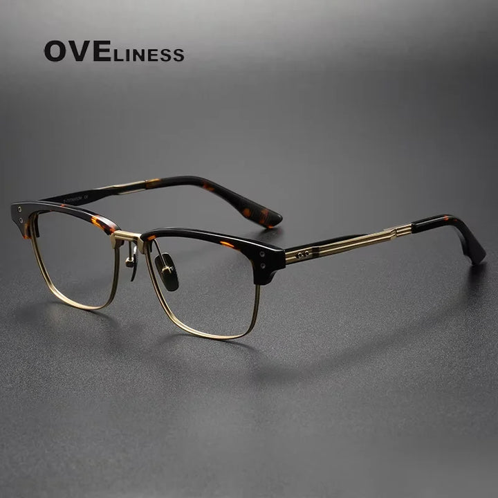 Oveliness Unisex Full Rim Square Titanium Acetate Eyeglasses 20132 Full Rim Oveliness tortoise gold  