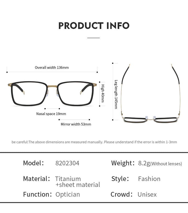 Aimee Unisex Full Rim Square Screwless Titanium Acetate Eyeglasses 8203 Full Rim Aimee   