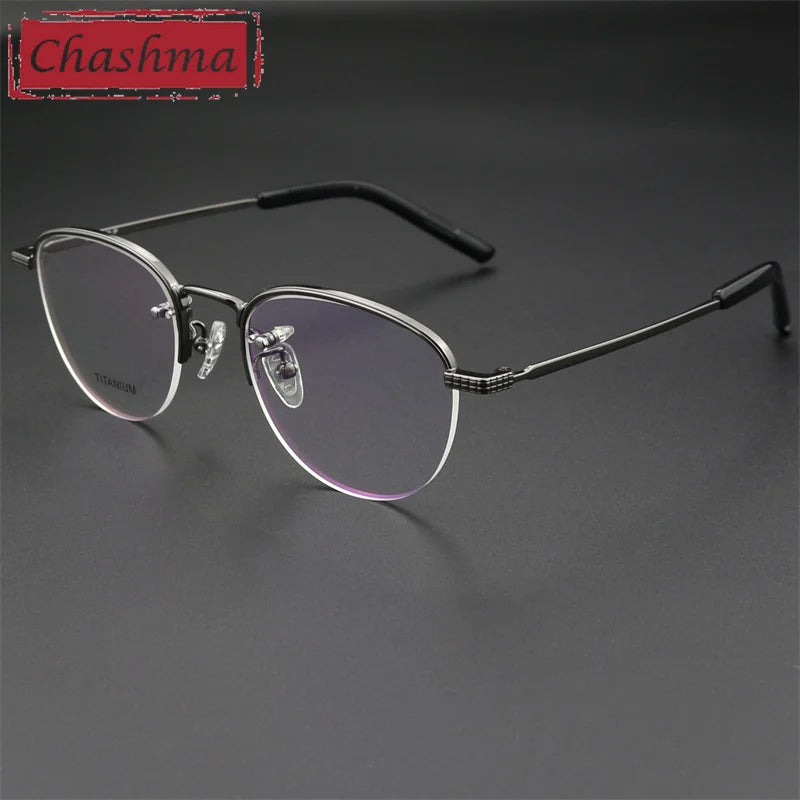 Chashma Men's Semi Rim Flat Top Round Titanium Eyeglasses 887050