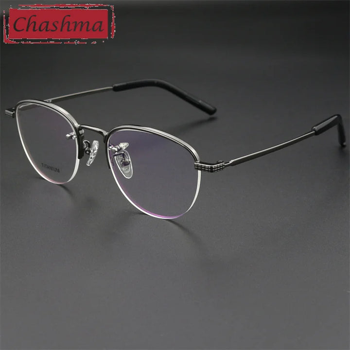 Chashma Men's Semi Rim Flat Top Round Titanium Eyeglasses 887050
