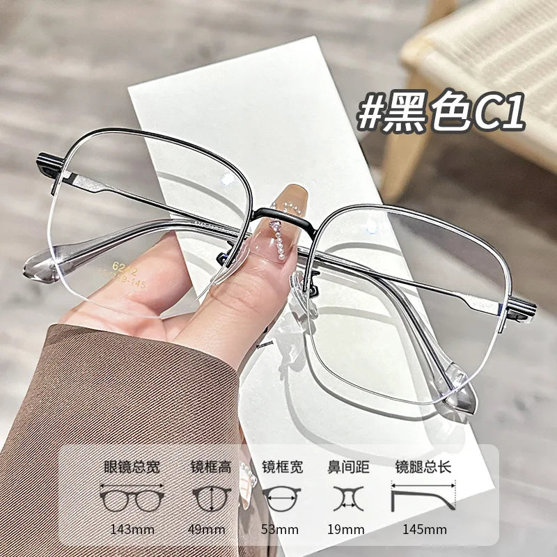 Zirosat Unisex Semi Rim Polygon Square Titanium Eyeglasses 96242