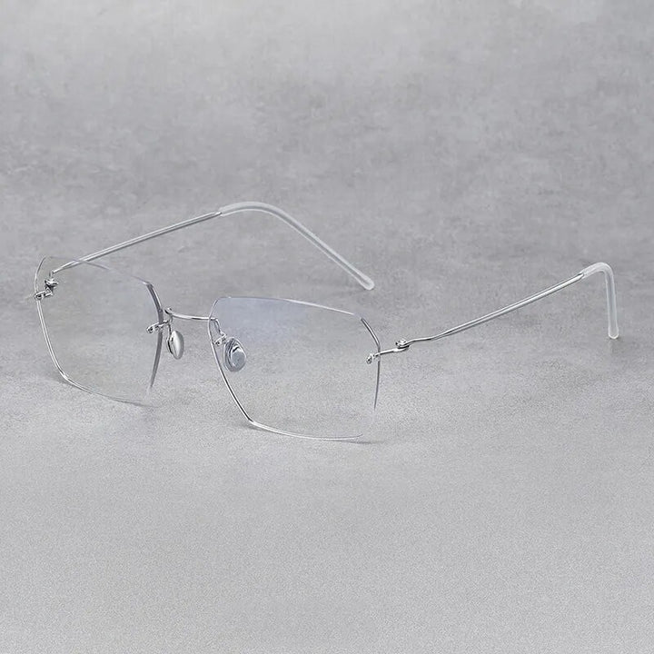 Hdcrafter Unisex Rimless Square Titanium Eyeglasses 25115 Rimless Hdcrafter Eyeglasses Silver  