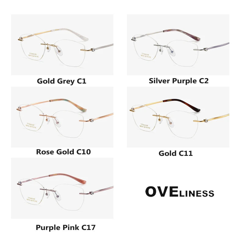 Oveliness Women's Rimless Square Cat Eye Titanium Eyeglasses 6018 Rimless Oveliness   