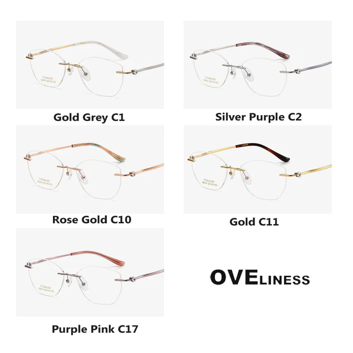 Oveliness Women's Rimless Square Cat Eye Titanium Eyeglasses 6018 Rimless Oveliness   