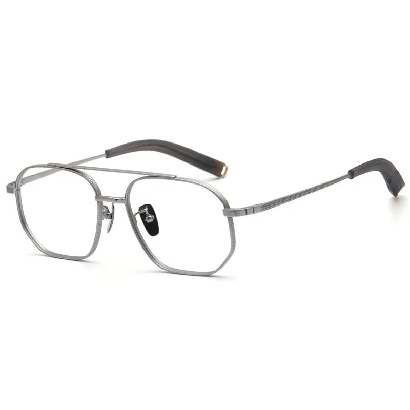 Aror Men's Full Rim Square Double Bridge Titanium Eyeglasses 47518 Full Rim Aror Silver