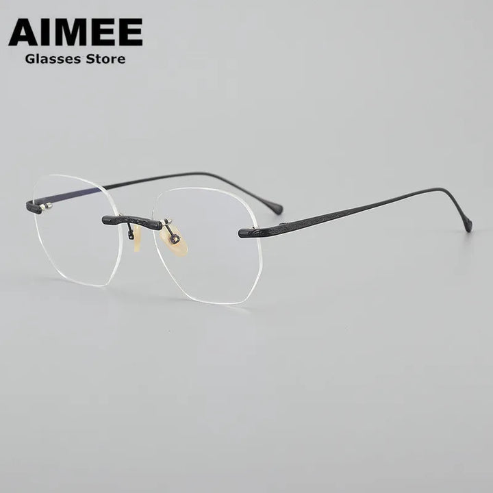 Aimee Men's Rimless Polygon Square Titanium Eyeglasses 5932 Rimless Aimee Black  