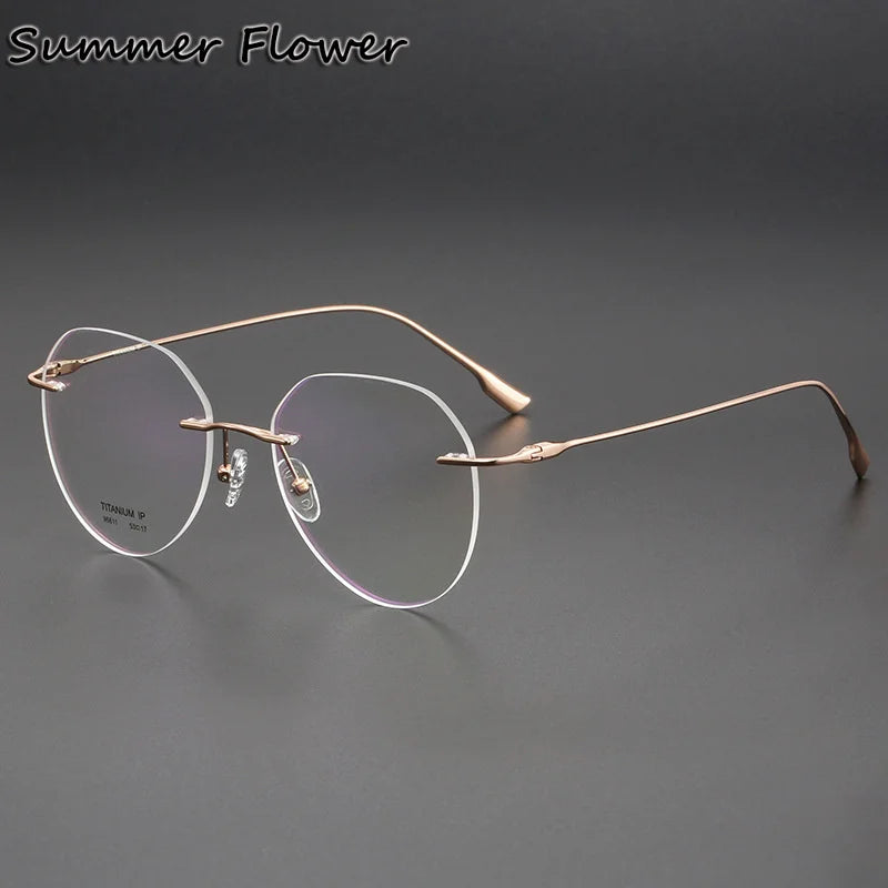 Summer Flower Women's Rimless Flat Top Round Titanium Eyeglasses 96611 Rimless Summer Flower Rose Gold