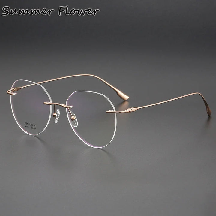 Summer Flower Women's Rimless Flat Top Round Titanium Eyeglasses 96611 Rimless Summer Flower Rose Gold