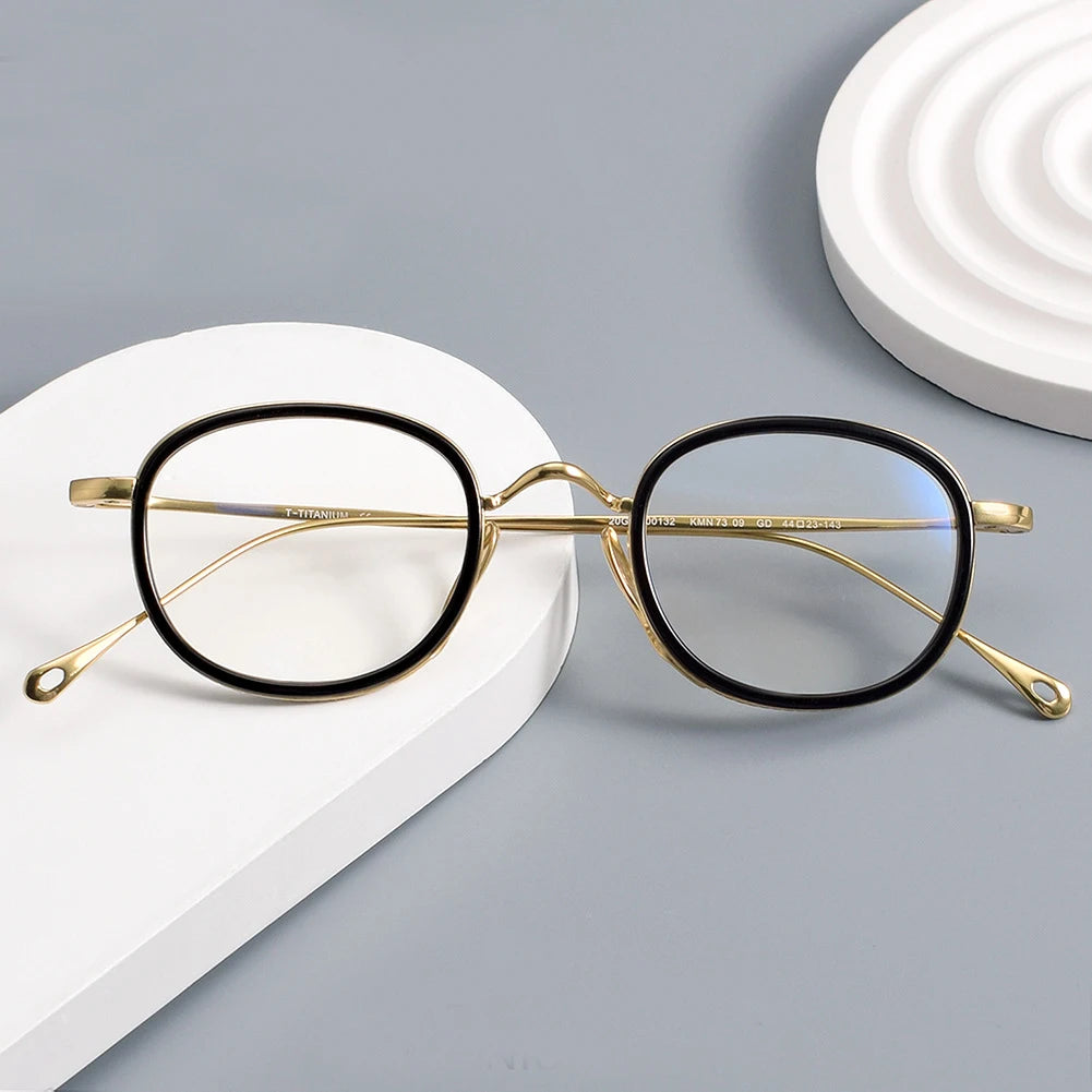 Black Mask Women's Full Rim Small Square Acetate Titanium Eyeglasses 367309