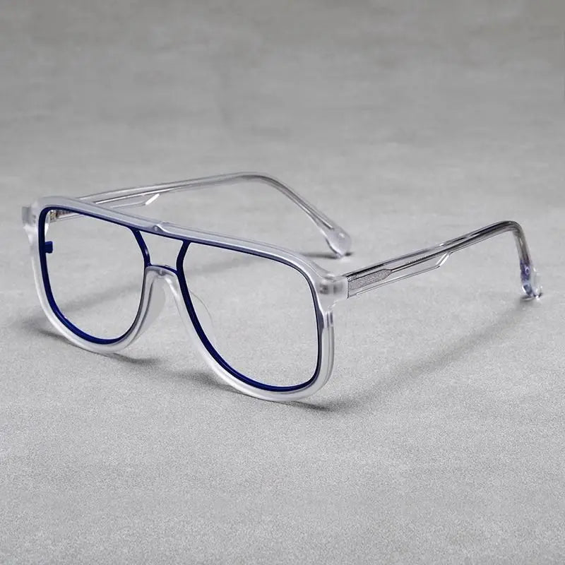 Hdcrafter Unisex Full Rim Square Double Bridge Polycarbonate Alloy Eyeglasses 2230 Full Rim Hdcrafter Eyeglasses Clear-Blue  