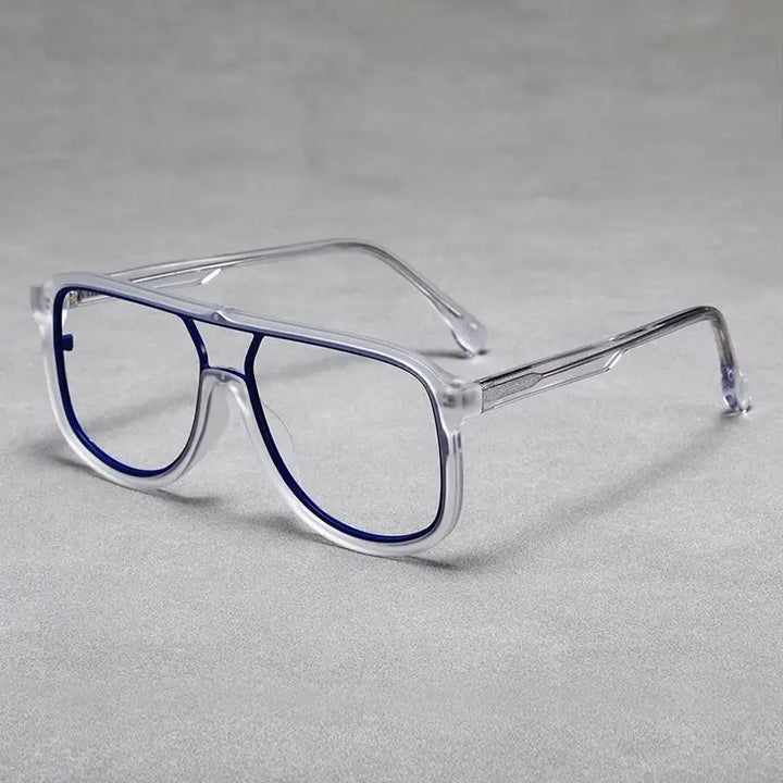 Hdcrafter Unisex Full Rim Square Double Bridge Polycarbonate Alloy Eyeglasses 2230 Full Rim Hdcrafter Eyeglasses Clear-Blue  