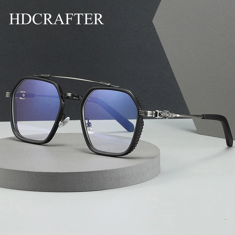 Hdcrafter Men's Full Rim Big Square Double Bridge Titanium Eyeglasses 55132 Full Rim Hdcrafter Eyeglasses   