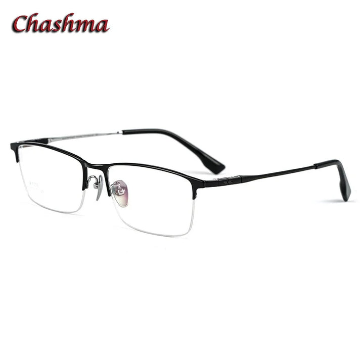 Chashma Ochki Men's Semi Rim Square Titanium Eyeglasses 6009 Semi Rim Chashma Ochki Black Silver 1  