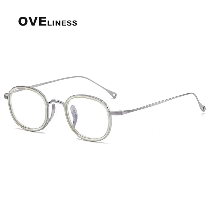 Oveliness Women's Full Rim Square Oval Titanium Acetate Eyeglasses 7309 Full Rim Oveliness transparent silver  