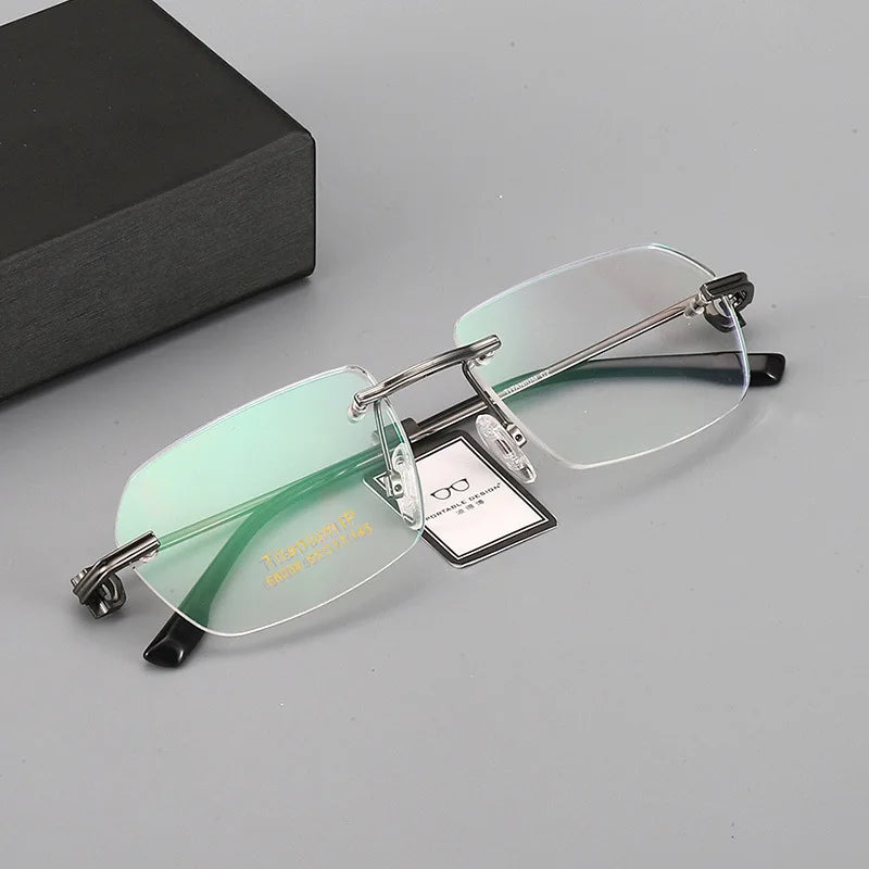 Hdcrafter Unisex Rimless Square Titanium Eyeglasses 68028 Rimless Hdcrafter Eyeglasses   