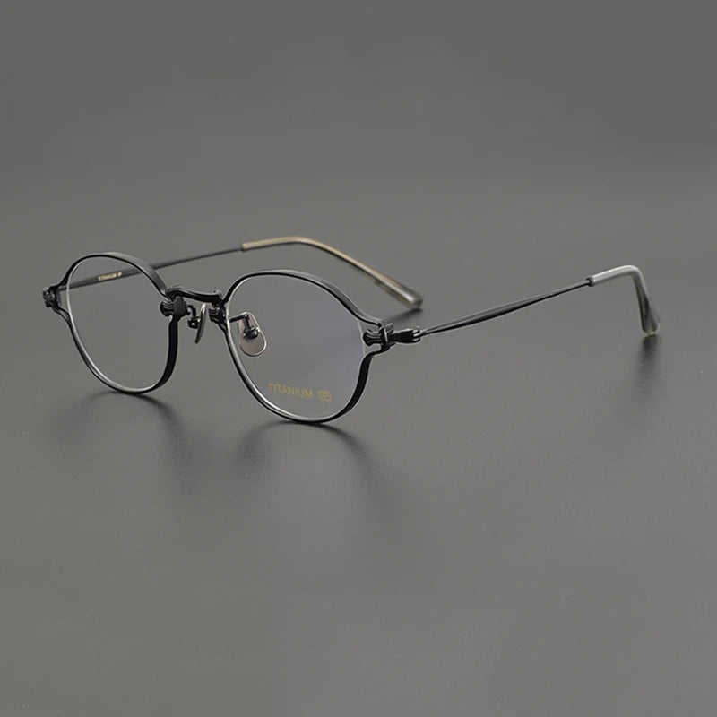Gatenac Unisex Full Rim Round Small Titanium Eyeglasses Gxyj1199 Full Rim Gatenac Black  