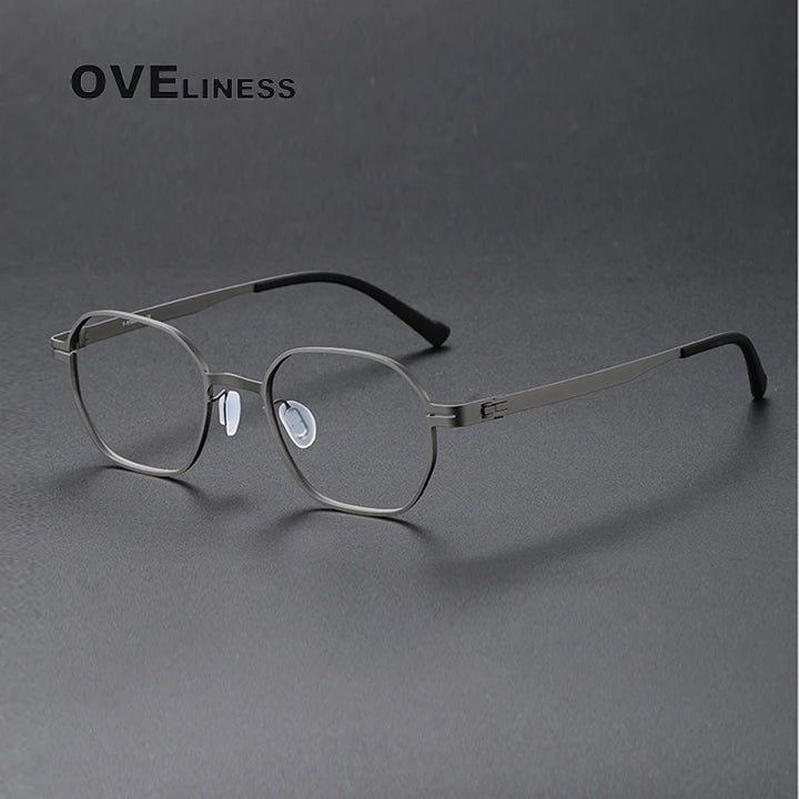 Oveliness Unisex Full Rim Polygon Titanium Eyeglasses 80993 Full Rim Oveliness gun  