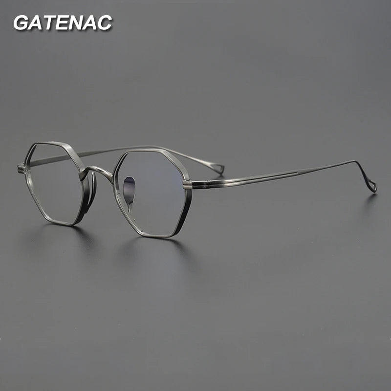 Gatenac Unisex Full Rim Small Polygon Titanium Glasses Gxyj1451 Full Rim Gatenac   