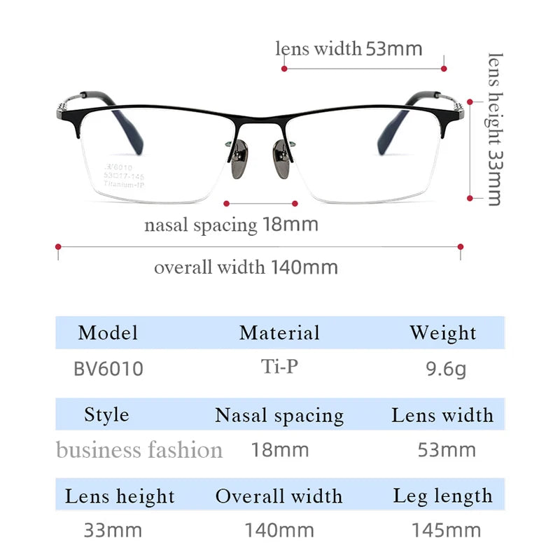 Hotochki Men's Semi Rim Square Titanium Eyeglasses 76010