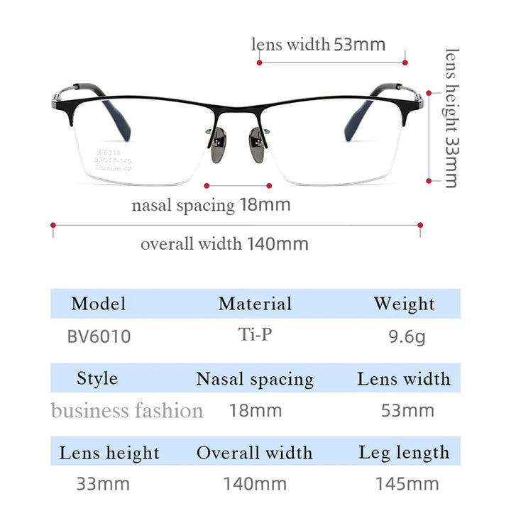 Hotochki Men's Semi Rim Square Titanium Eyeglasses 76010