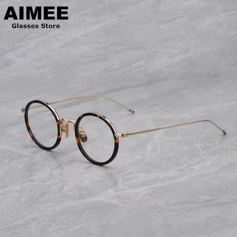 Aimee Unisex Full Rim Round Acetate Titanium Eyeglasses 541906