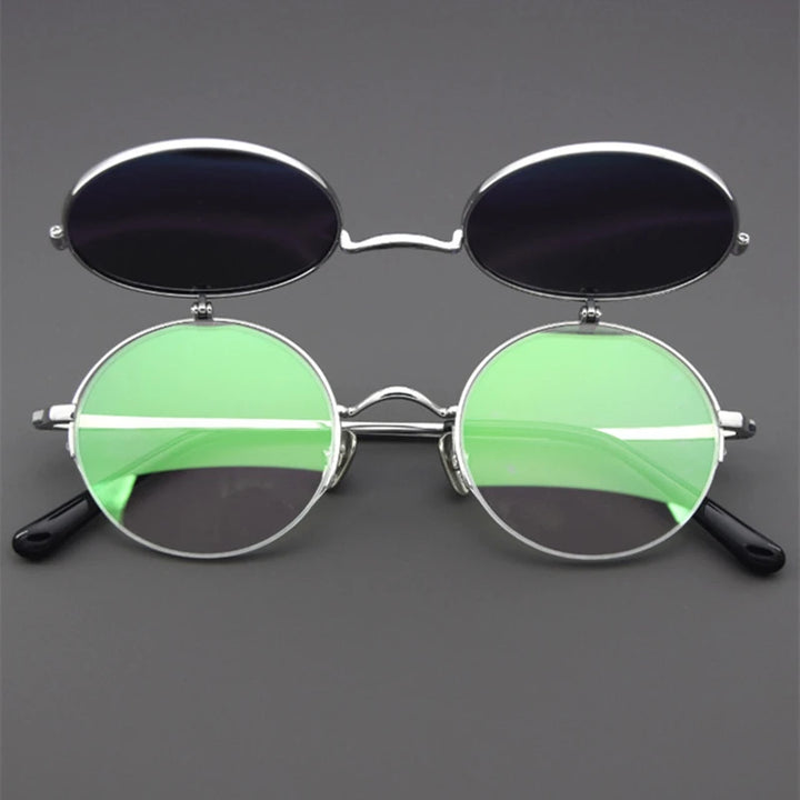 Blackmask Unisex Round Titanium Eyeglasses with Polarized Clip-On Sunglasses BM-KM54