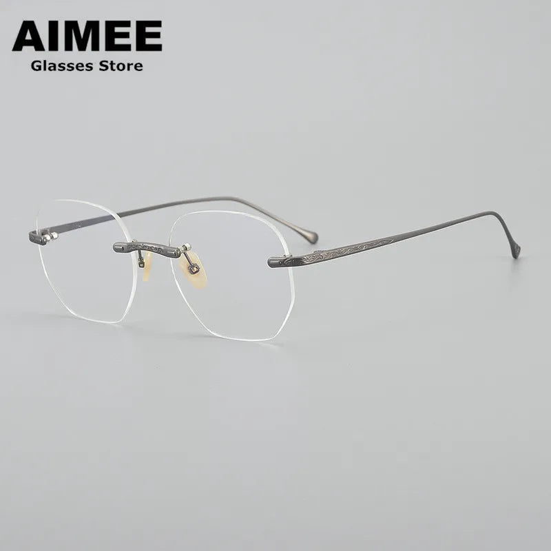 Aimee Men's Rimless Polygon Square Titanium Eyeglasses 5932 Rimless Aimee   