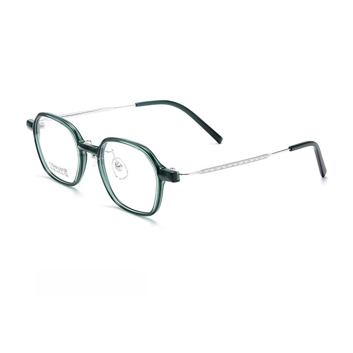 Yimaruili Unisex Full Rim Polygon Tr 90 Titanium Eyeglasses  Y16105 Full Rim Yimaruili Eyeglasses Green Silver  