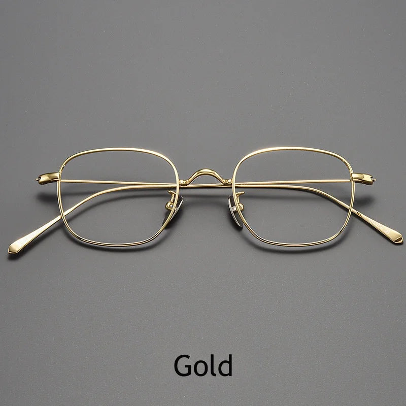 KatKani Men's Full Rim Square Titanium Eyeglasses S199 Full Rim KatKani Eyeglasses Gold  