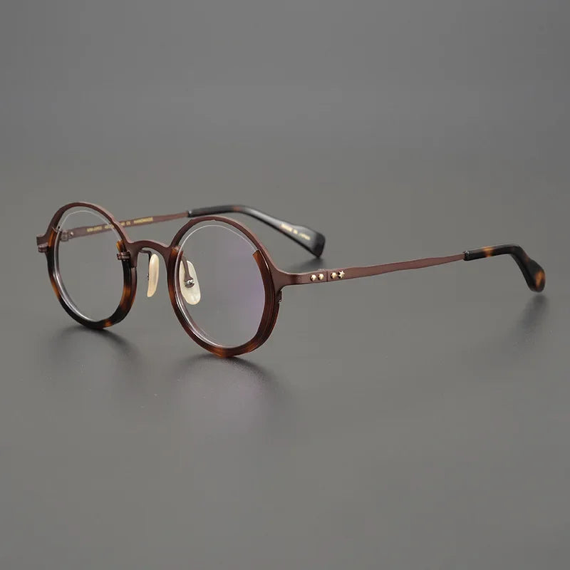 Aror Unisex Full Rim Round Titanium Acetate Eyeglasses 49453 Full Rim Aror Brown