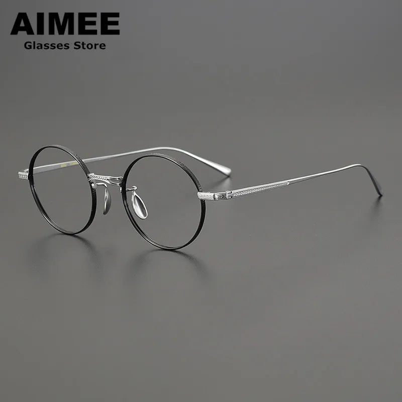 Aimee Unisex Full Rim Round Titanium Eyeglasses 8005 Full Rim Aimee Black-Silver  