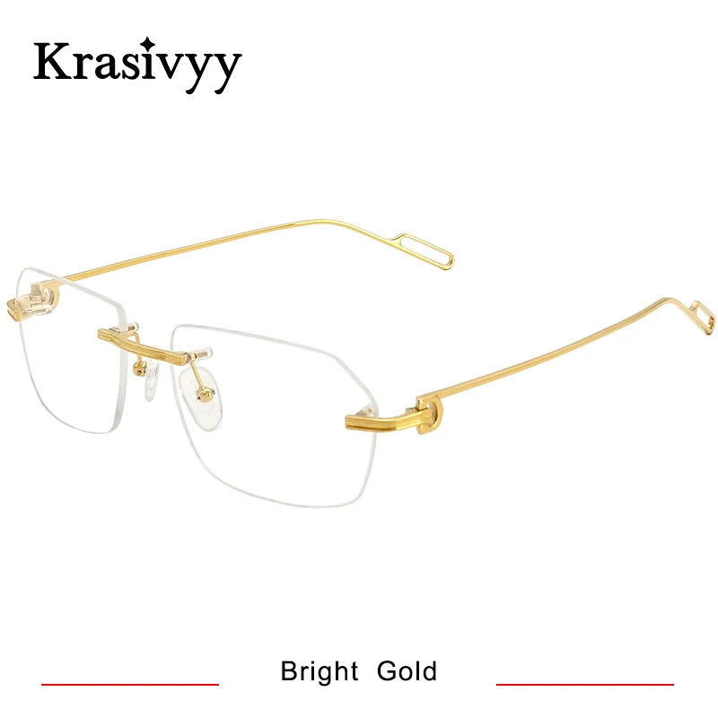 Krasivyy Unisex Rimless Polygon Square Titanium Eyeglasses 1620 Rimless Krasivyy Bright Gold  