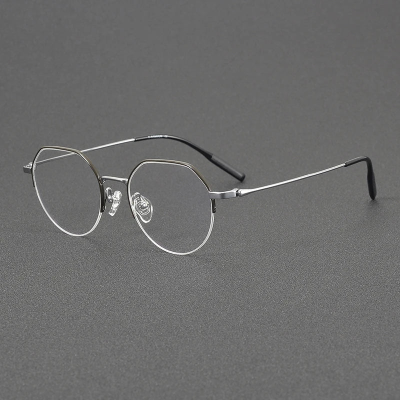 Black Mask Unisex Semi Rim Flat Top Round Titanium Eyeglasses 81035 Semi Rim Black Mask Silver-Gray  