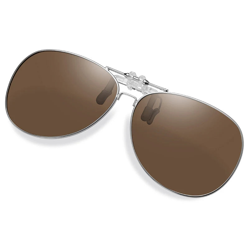 Vicky Unisex Full Rim Round Alloy Polarized Clip On Sunglasses V004 Clip On Sunglasses Vicky yellow-brown  