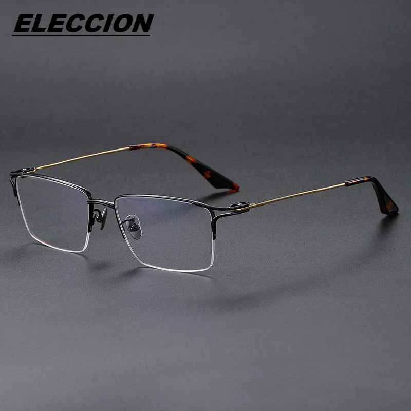 Eleccion Unisex Semi Rim Square Titanium Eyeglasses 81102 Semi Rim Eleccion Black - Gold CHINA