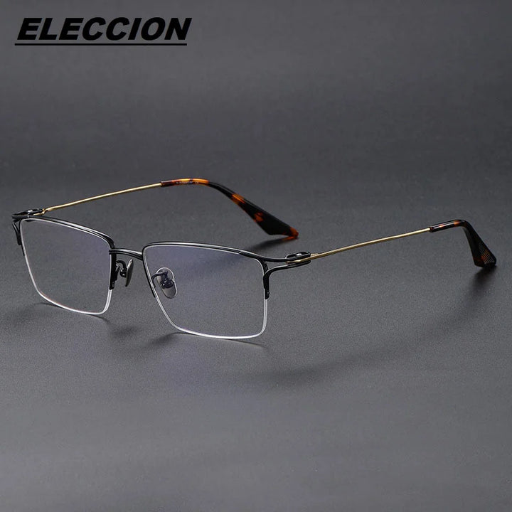 Eleccion Unisex Semi Rim Square Titanium Eyeglasses 81102 Semi Rim Eleccion Black - Gold CHINA