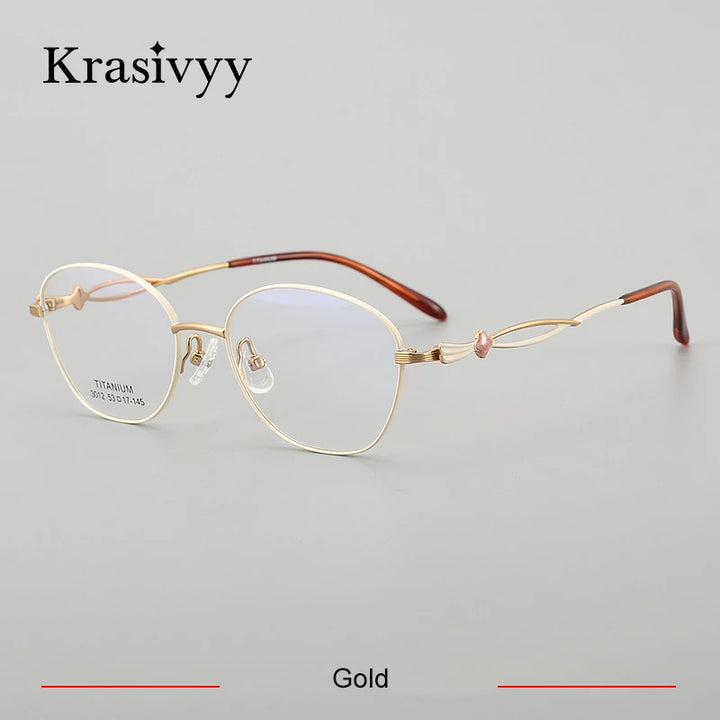 Krasivyy Women's Full Rim Oval Round Titanium Eyeglasses 443012 Semi Rim Krasivyy Gold  