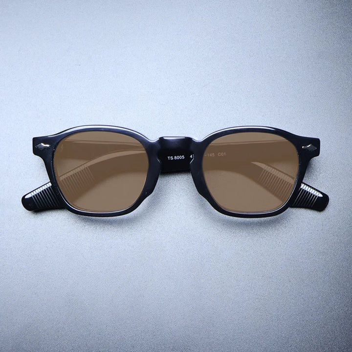Gatenac Unisex Full Rim Square Acetate Polarized Sunglasses M009 Sunglasses Gatenac Black Brown  