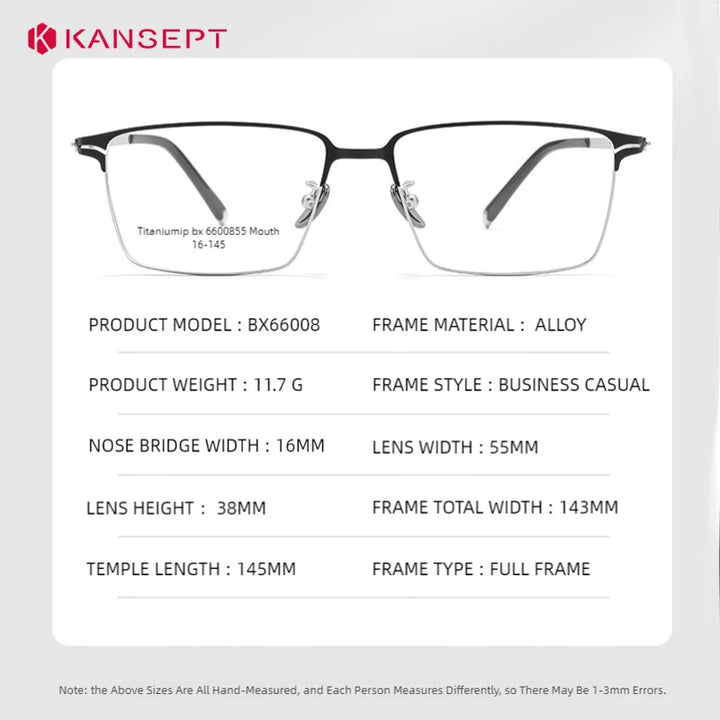 Kansept Men's Semi Rim Square Brow Line Alloy Reading Glasses 66008