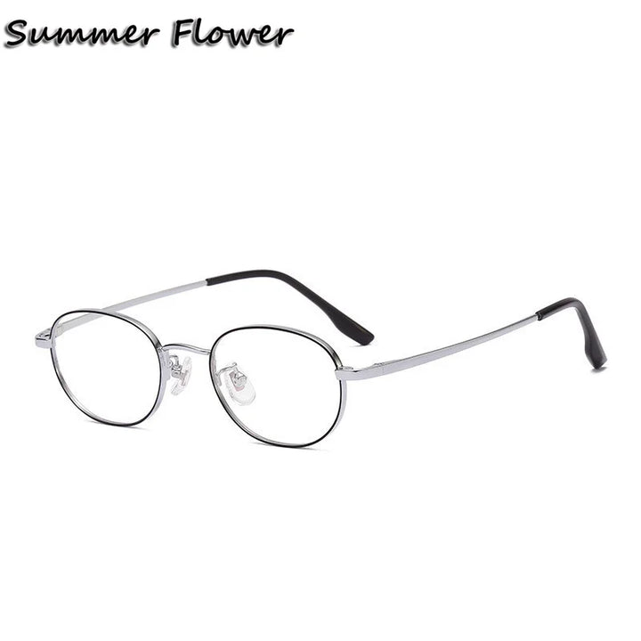 Summer Flower Women's Full Rim Flat Bottom Oval Titanium Eyeglasses 98223 Full Rim Summer Flower Black Silver