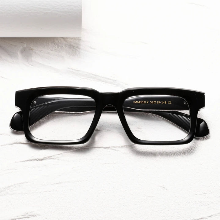 Black Mask Unisex Full Rim Square Thick Acetate Eyeglasses 30212 Full Rim Black Mask   