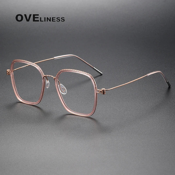 Oveliness Unisex Full Rim Square Acetate Titanium Eyeglasses 80895 Full Rim Oveliness pink rose gold  