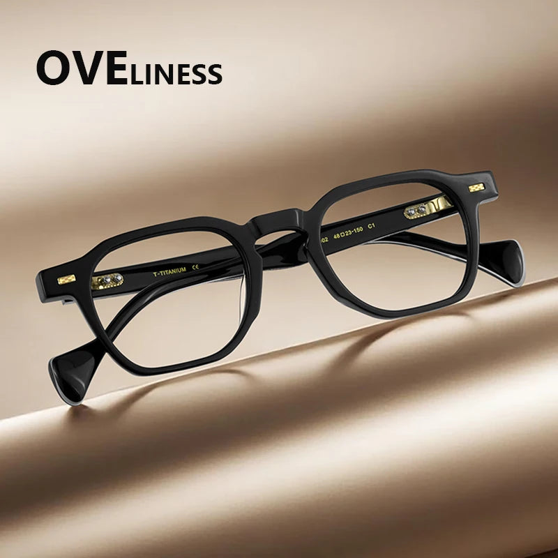 Oveliness Women's Full Rim Polygon Acetate Titanium Eyeglasses 926002