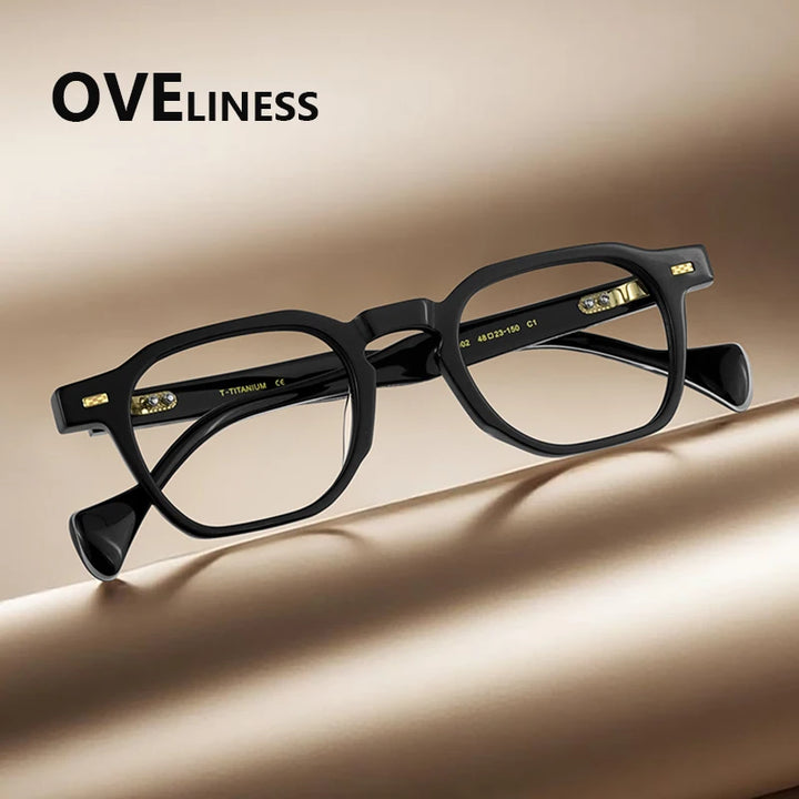 Oveliness Women's Full Rim Polygon Acetate Titanium Eyeglasses 926002