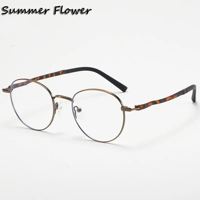 Summer Flower Women's Full Rim Round Alloy Tr 90 Eyeglasses 10087