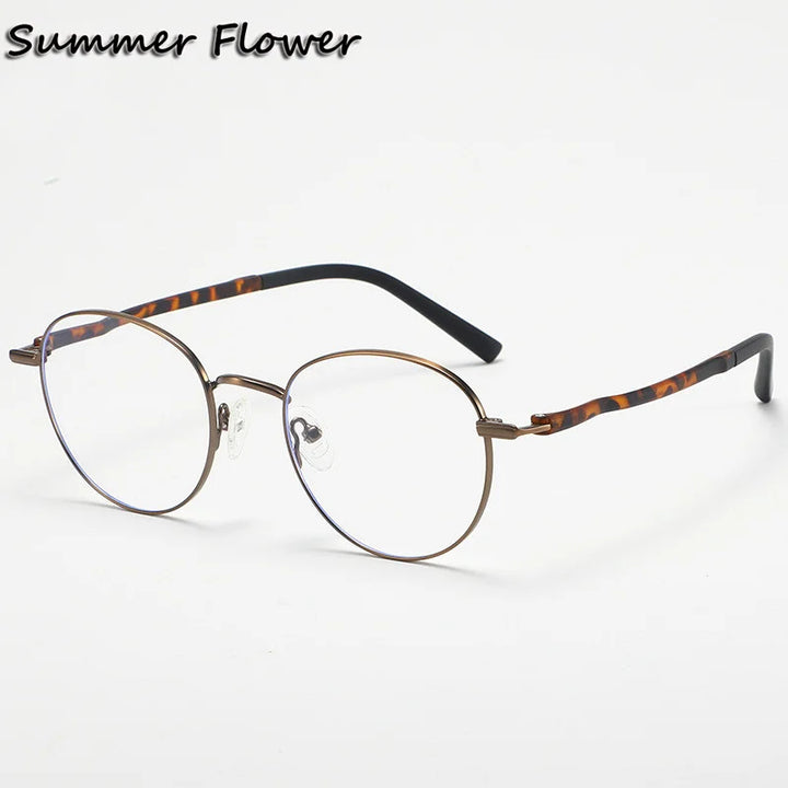 Summer Flower Women's Full Rim Round Alloy Tr 90 Eyeglasses 10087