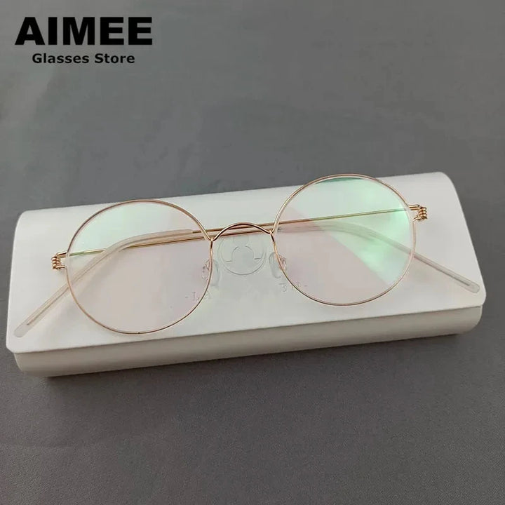 Aimee Unisex Full Rim Round Screwless Titanium Eyeglasses 504520 Full Rim Aimee Small Rose Golden  