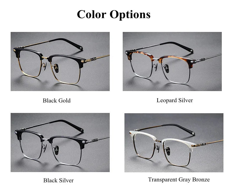 Chashma Ochki Unisex Full Rim Square Acetate Titanium Eyeglasses 19339 Full Rim Chashma Ochki   