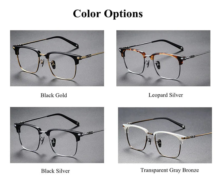 Chashma Ochki Unisex Full Rim Square Acetate Titanium Eyeglasses 19339 Full Rim Chashma Ochki   